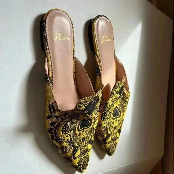 JCrew Pointed Toe Slip-on Slides in Brocade Marigold and Black Size 7 - Picture 2 of 7